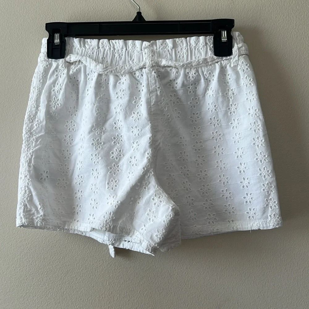 Art Class Shorts White Eyelet‎ Kids Girls L 10/12 Lined Drawstring Cotton Summer